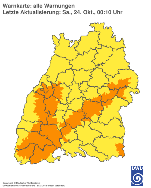 Current weather warning map: Baden-Württemberg