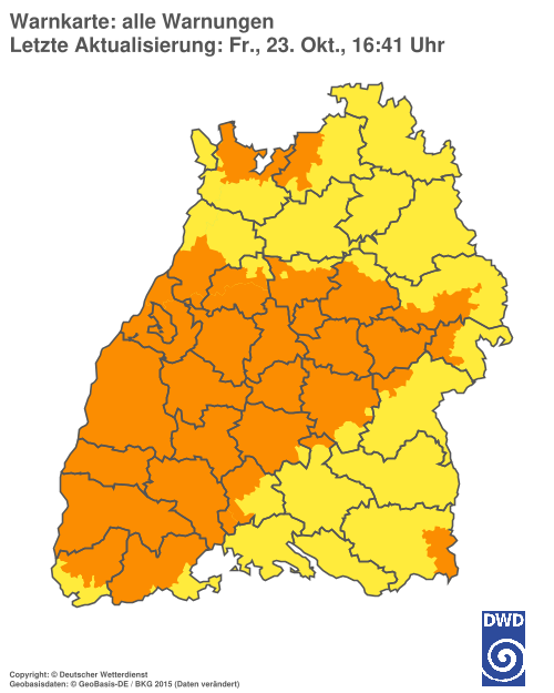Current weather warning map: Baden-Württemberg