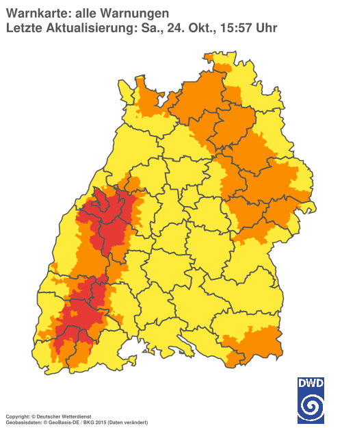 Current weather warning map: Baden-Württemberg