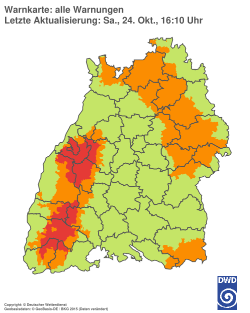 Current weather warning map: Baden-Württemberg
