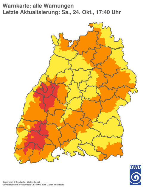 Current weather warning map: Baden-Württemberg