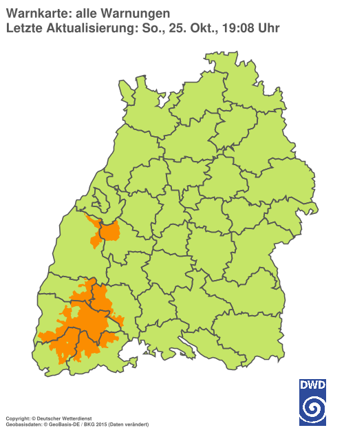 Current weather warning map: Baden-Württemberg